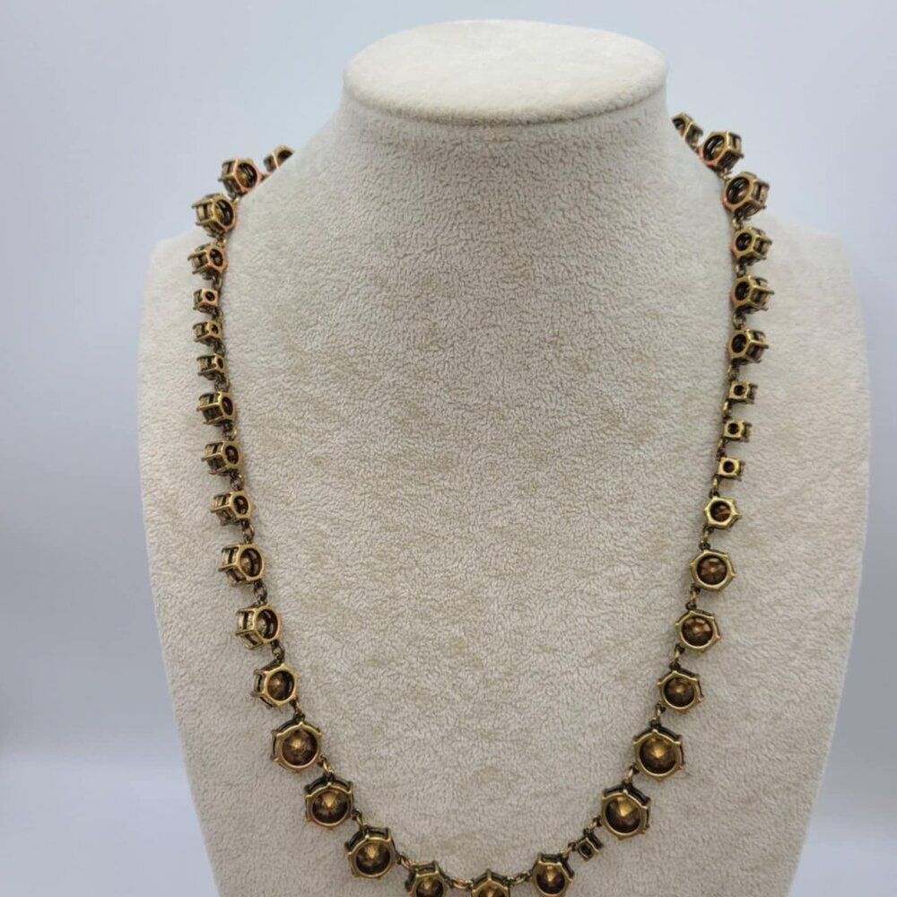 J Crew Antique Brass With Clear Crystal Necklace - Picture 6 of 13